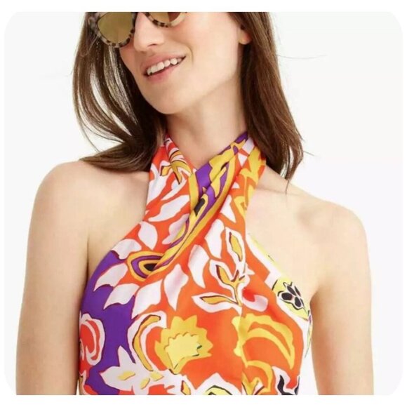 J Crew 100% SILK Maxi Sarong Dress in Painted Paisley Orange Women's Size 6 - Picture 4 of 10